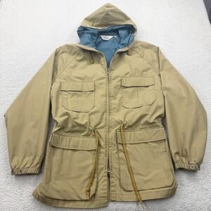 Vintage Woolrich USA Mens Tan Khaki Mountain Parka Hooded Utility Jacket Medium